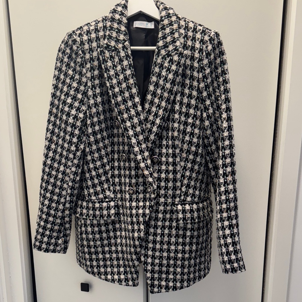 Primark Women's Black White Green Houndstooth Blazer